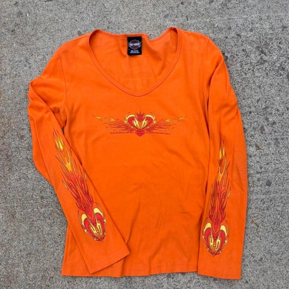 Vintage 00's Harley Davidson long sleeve shirt women's XL Quad Hit Flame